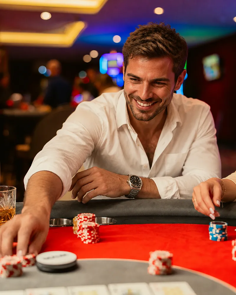 Juegos de mesa en Casino Dominic Cliente colocando sus fichas en una mesa de Casino Dominic